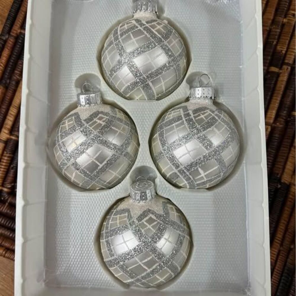 Christmas Ornaments White & Silver, Set Of 4